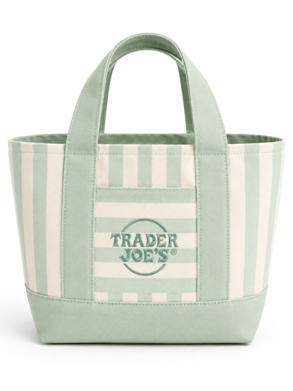 NWT Trader Joe’s Mini Canvas Tote Bag Pastel Green Striped Reusable Shopping Bag